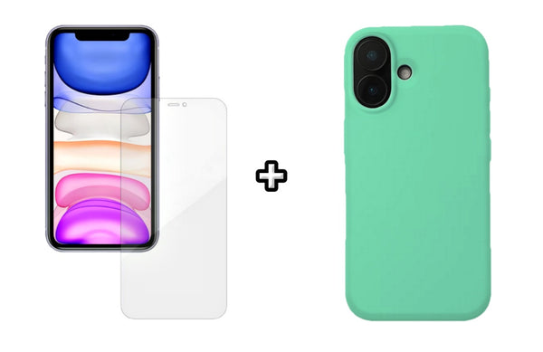 Set Husa Silicon plus Folie din silicon Case Friendly compatibila cu Apple iPhone 16, menta, protectie 360