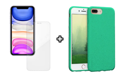 Set Husa Silicon + Folie din silicon Case Friendly compatibila cu Apple iPhone 7 Plus, menta, protectie 360