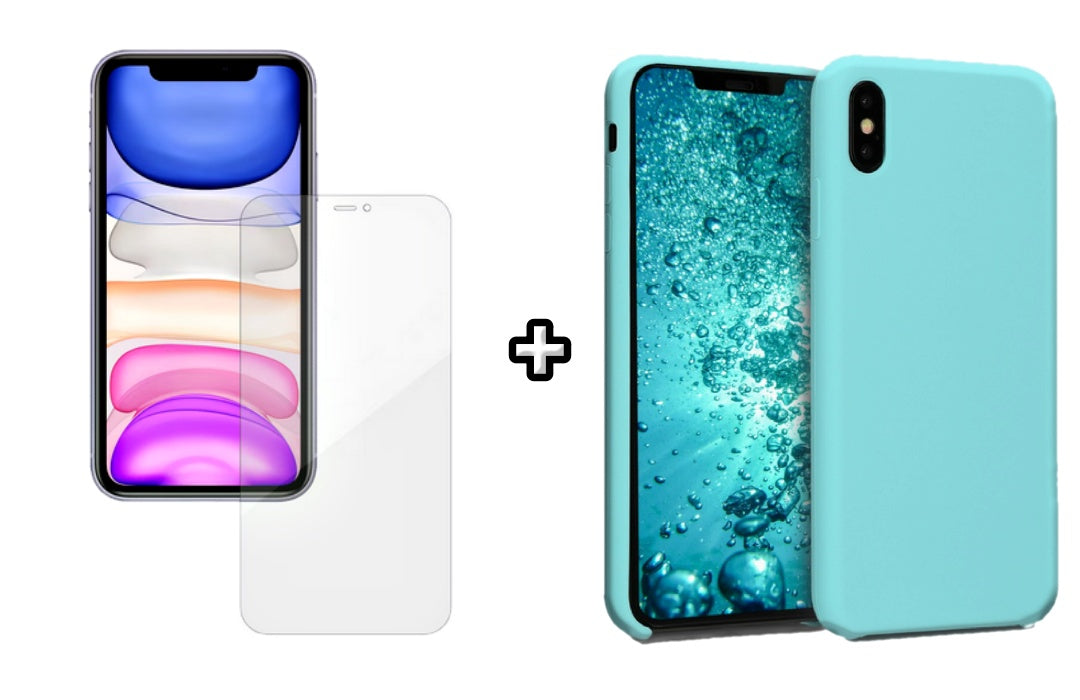 Set Husa Silicon + Folie din silicon Case Friendly compatibila cu Apple iPhone X, menta, protectie 360