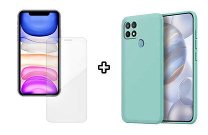 Set Husa Silicon plus Folie din silicon Case Friendly compatibila cu OPPO A15, menta, protectie 360