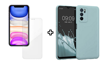 Set Husa Silicon plus Folie din silicon Case Friendly compatibila cu OPPO A16, menta, protectie 360