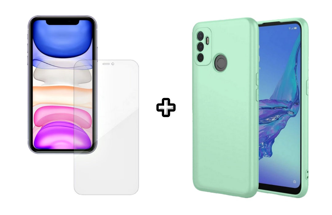 Set Husa Silicon plus Folie din silicon Case Friendly compatibila cu OPPO A53, menta, protectie 360