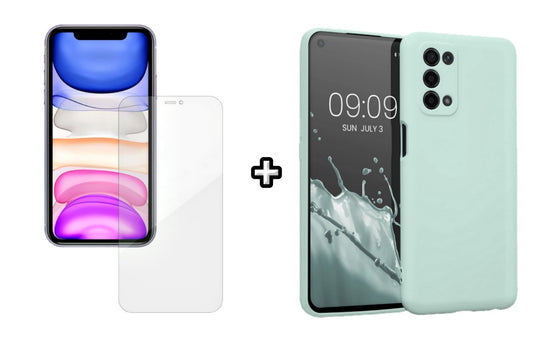 Set Husa Silicon plus Folie din silicon Case Friendly compatibila cu OPPO A72, menta, protectie 360