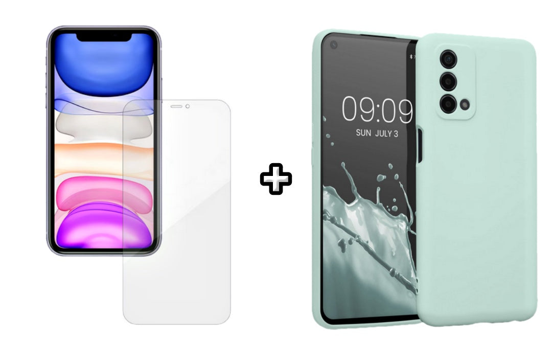 Set Husa Silicon plus Folie din silicon Case Friendly compatibila cu OPPO A74 4G, menta, protectie 360