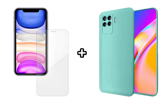 Set Husa Silicon plus Folie din silicon Case Friendly compatibila cu OPPO Reno5 Lite, menta, protectie 360