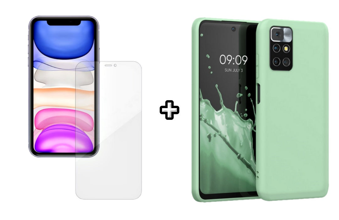 Set Husa Silicon plus Folie din silicon Case Friendly compatibila cu Xiaomi Redmi 10, menta, protectie 360