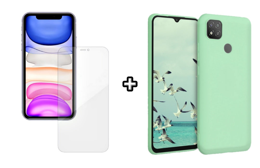Set Husa Silicon plus Folie din silicon Case Friendly compatibila cu Xiaomi Redmi 9C, menta, protectie 360