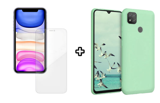 Set Husa Silicon plus Folie din silicon Case Friendly compatibila cu Xiaomi Redmi 9C, menta, protectie 360