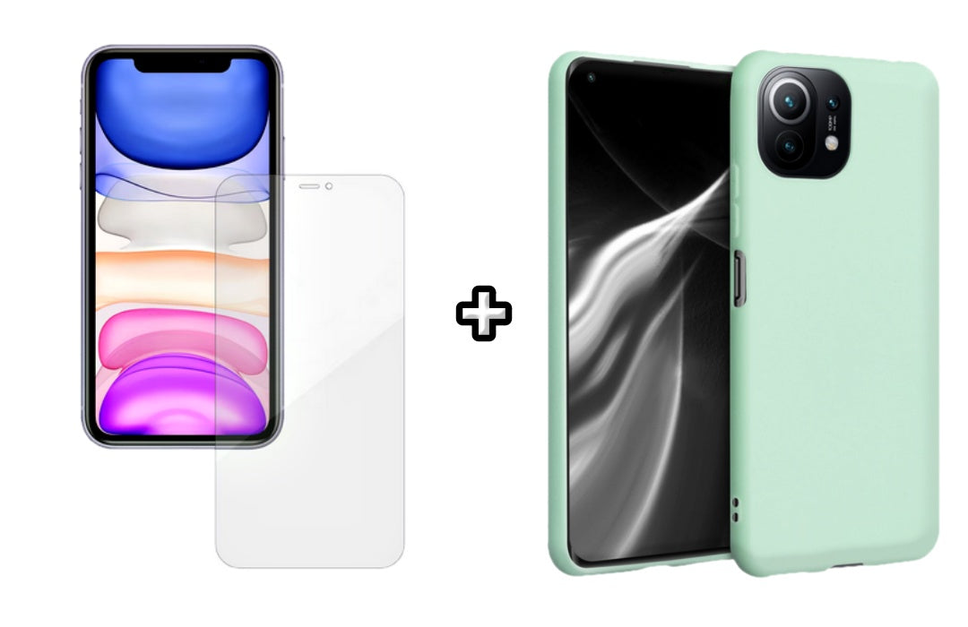 Set Husa Silicon plus Folie din silicon Case Friendly compatibila cu Xiaomi Mi 11 Lite, menta, protectie 360