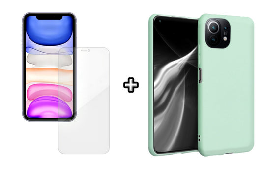 Set Husa Silicon plus Folie din silicon Case Friendly compatibila cu Xiaomi Mi 11 Lite, menta, protectie 360