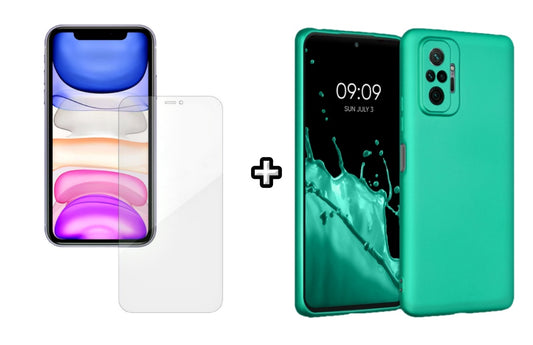 Set Husa Silicon plus Folie din silicon Case Friendly compatibila cu Xiaomi Redmi Note 10 Pro, menta, protectie 360