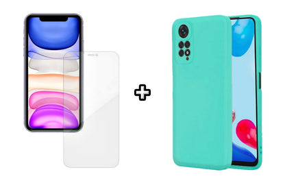 Set Husa Silicon plus Folie din silicon Case Friendly compatibila cu Xiaomi Redmi Note 11, menta, protectie 360