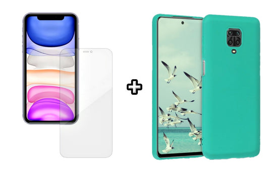 Set Husa Silicon plus Folie din silicon Case Friendly compatibila cu Xiaomi Redmi Note 9s, menta, protectie 360