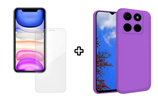 Set Husa Silicon plus Folie din silicon Case Friendly compatibila cu Honor X6a, mov, protectie 360