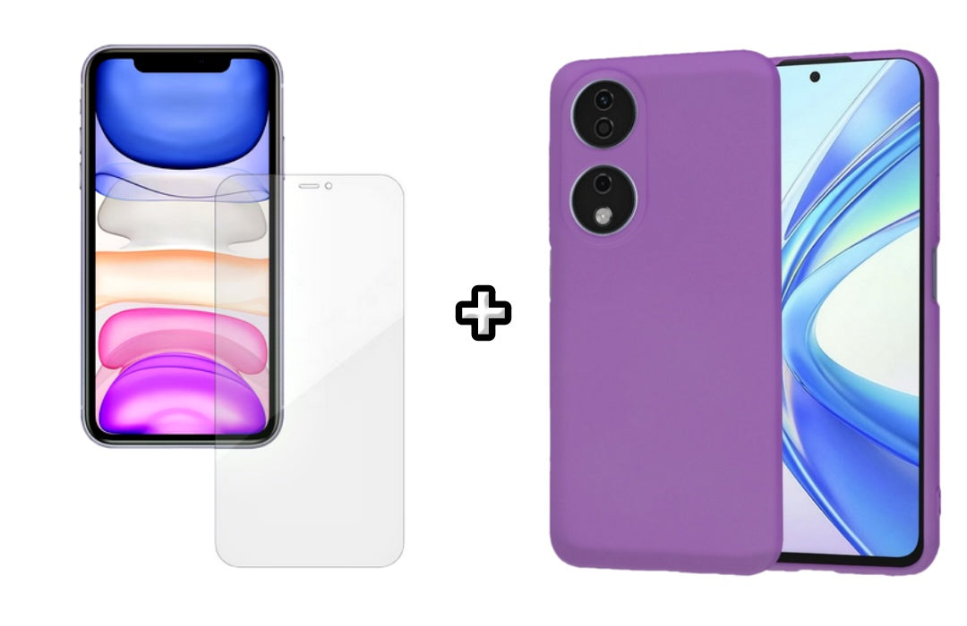 Set Husa Silicon plus Folie din silicon Case Friendly compatibila cu Honor X7b, mov, protectie 360