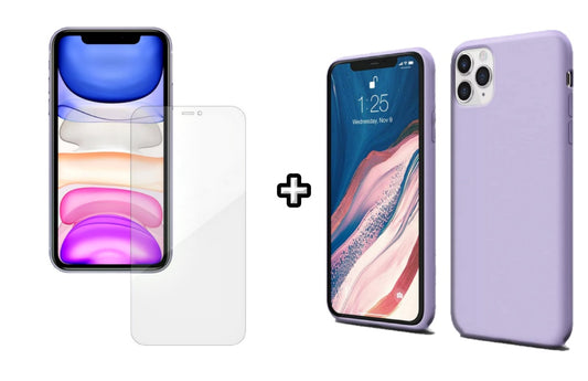 Set Husa Silicon + Folie din silicon Case Friendly compatibila cu Apple iPhone 11 Pro, mov, protectie 360