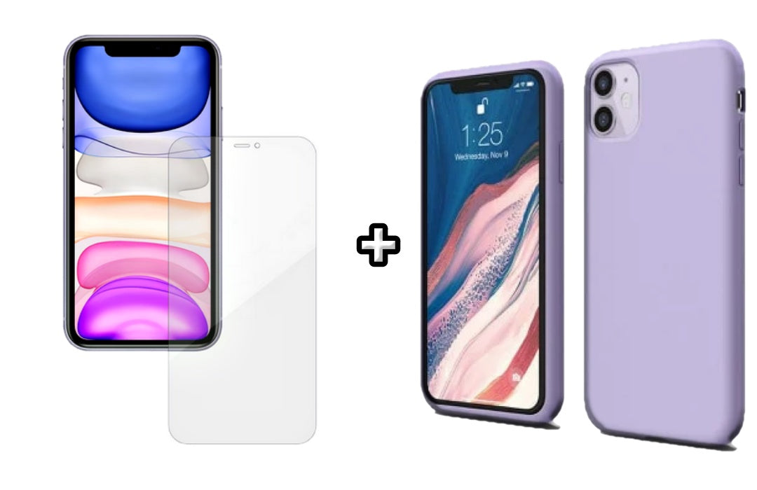 Set Husa Silicon + Folie din silicon Case Friendly compatibila cu Apple iPhone 12 Mini, mov, protectie 360