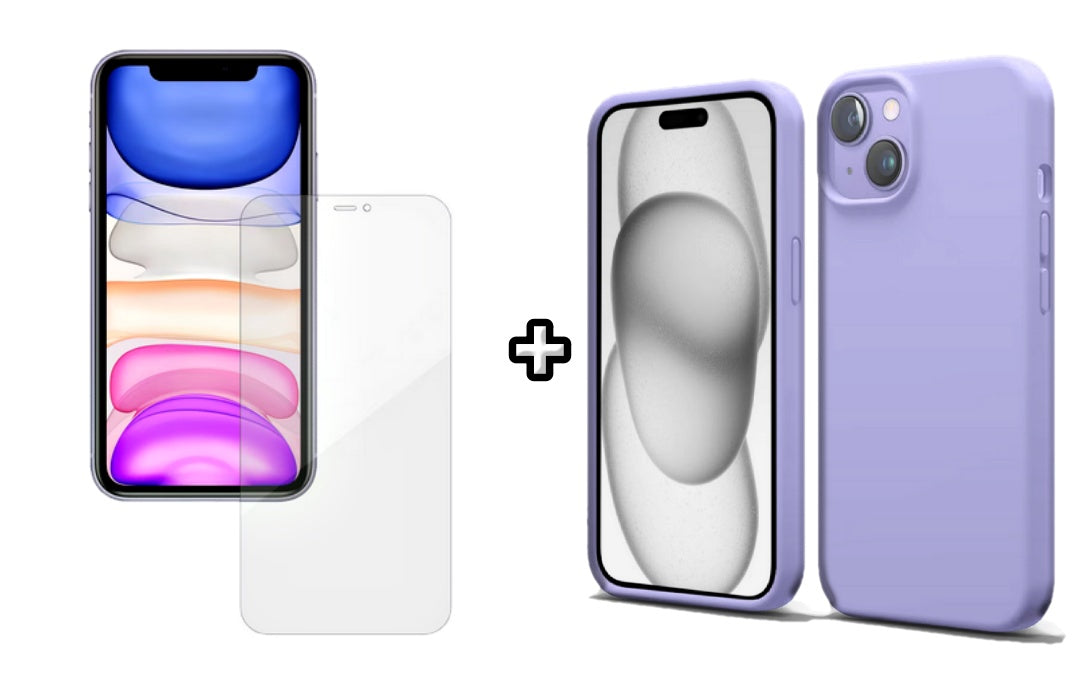 Set Husa Silicon + Folie din silicon Case Friendly compatibila cu Apple iPhone 15 Plus, mov, protectie 360