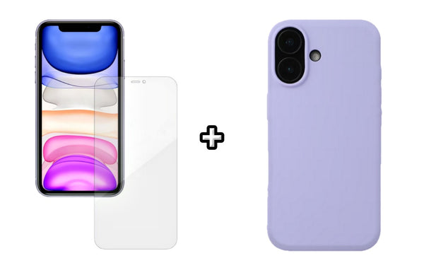 Set Husa Silicon plus Folie din silicon Case Friendly compatibila cu Apple iPhone 16, mov, protectie 360