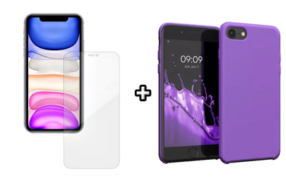 Set Husa Silicon + Folie din silicon Case Friendly compatibila cu Apple iPhone 7, mov, protectie 360