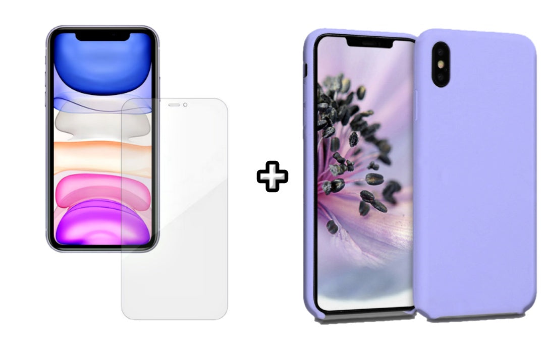 Set Husa Silicon + Folie din silicon Case Friendly compatibila cu Apple iPhone XR, mov, protectie 360