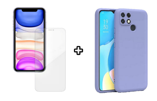 Set Husa Silicon plus Folie din silicon Case Friendly compatibila cu OPPO A15, mov, protectie 360