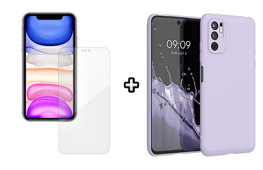 Set Husa Silicon plus Folie din silicon Case Friendly compatibila cu OPPO A16, mov, protectie 360
