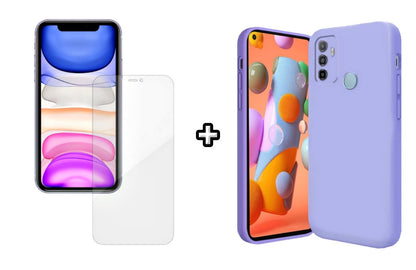 Set Husa Silicon plus Folie din silicon Case Friendly compatibila cu OPPO A33 4G, mov, protectie 360