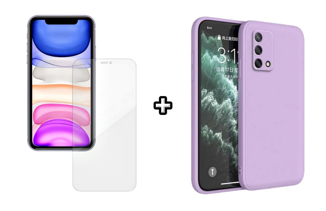 Set Husa Silicon plus Folie din silicon Case Friendly compatibila cu OPPO A74 4G, mov, protectie 360