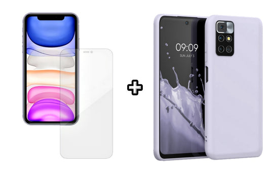 Set Husa Silicon plus Folie din silicon Case Friendly compatibila cu Xiaomi Redmi 10, mov, protectie 360