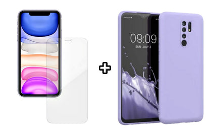 Set Husa Silicon plus Folie din silicon Case Friendly compatibila cu Xiaomi Redmi 9, mov, protectie 360
