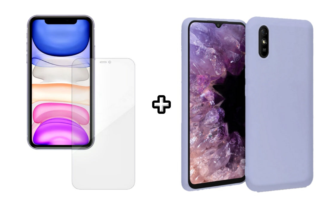 Set Husa Silicon plus Folie din silicon Case Friendly compatibila cu Xiaomi Redmi 9A, mov, protectie 360