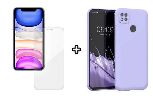 Set Husa Silicon plus Folie din silicon Case Friendly compatibila cu Xiaomi Redmi 9C, mov, protectie 360