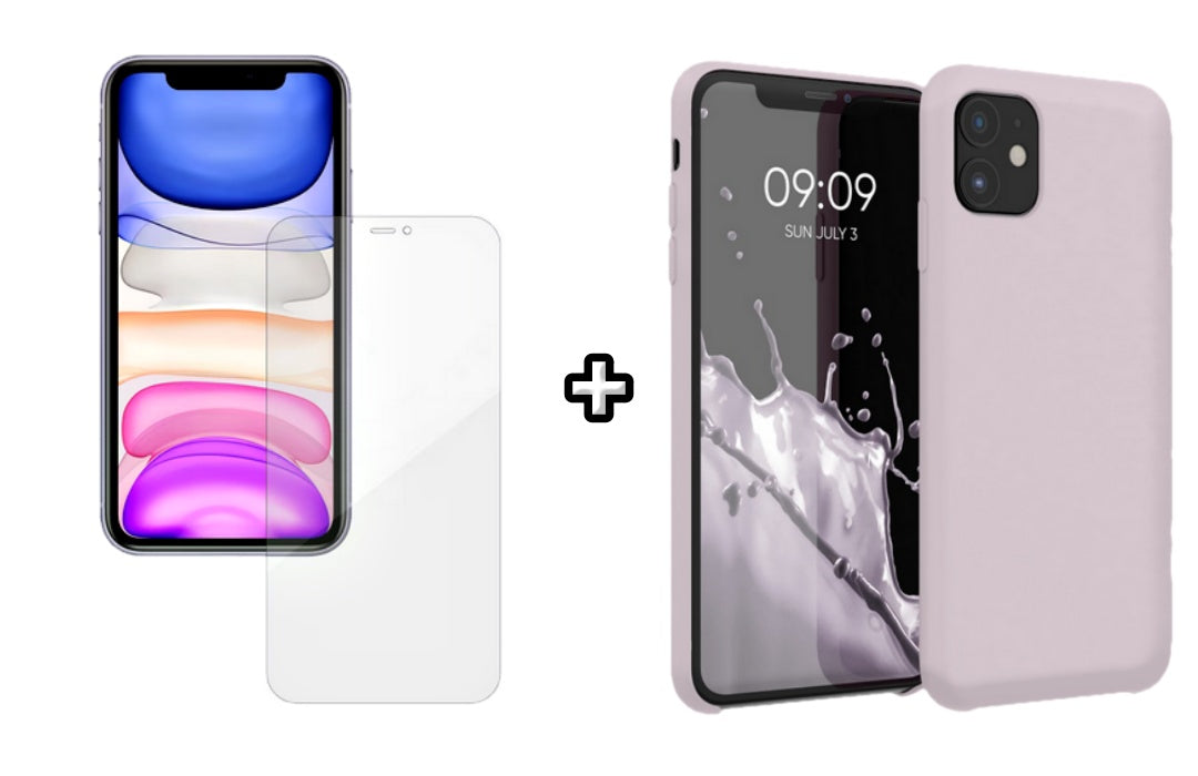 Set Husa Silicon plus Folie din silicon Case Friendly compatibila cu Xiaomi Mi 11 Lite, mov, protectie 360