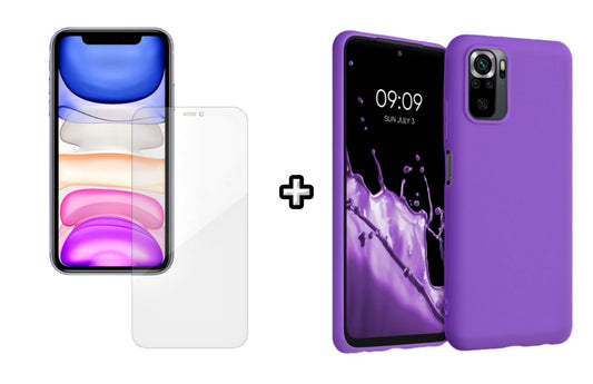 Set Husa Silicon plus Folie din silicon Case Friendly compatibila cu Xiaomi Redmi Note 10s, mov, protectie 360