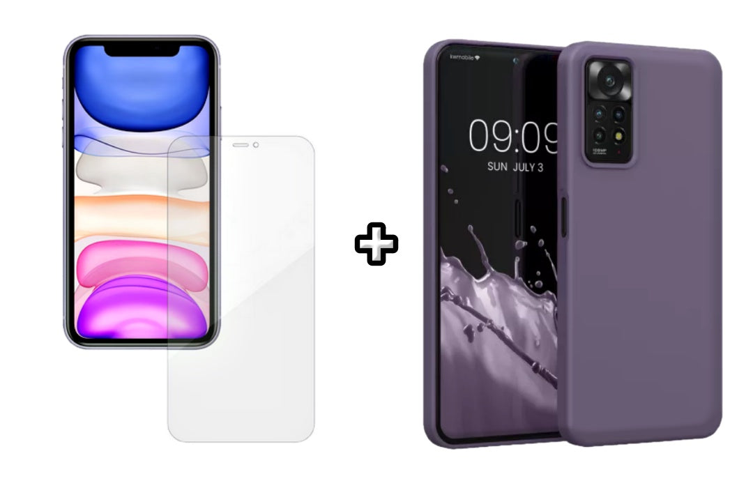 Set Husa Silicon plus Folie din silicon Case Friendly compatibila cu Xiaomi Redmi Note 11 Pro, mov, protectie 360