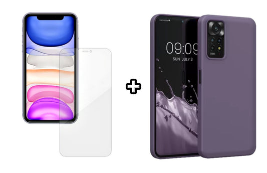 Set Husa Silicon plus Folie din silicon Case Friendly compatibila cu Xiaomi Redmi Note 11, mov, protectie 360