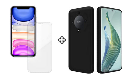 Set Husa Silicon plus Folie din silicon Case Friendly compatibila cu Honor Magic6 Lite, neagra, protectie 360