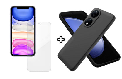 Set Husa Silicon plus Folie din silicon Case Friendly compatibila cu Honor X7b, neagra, protectie 360