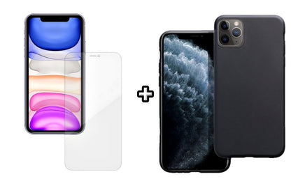 Set Husa Silicon + Folie din silicon Case Friendly compatibila cu Apple iPhone 11 Pro Max, neagra, protectie 360