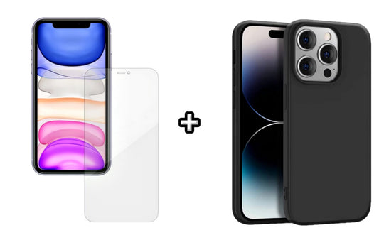 Set Husa Silicon + Folie din silicon Case Friendly compatibila cu Apple iPhone 13 Pro, neagra, protectie 360