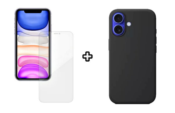 Set Husa Silicon plus Folie din silicon Case Friendly compatibila cu Apple iPhone 16 Plus, neagra, protectie 360