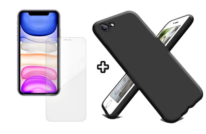 Set Husa Silicon + Folie din silicon Case Friendly compatibila cu Apple iPhone 7, neagra, protectie 360