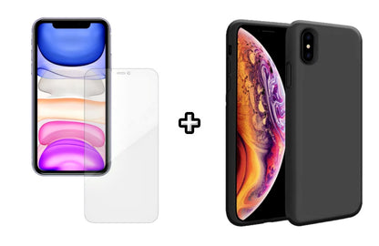 Set Husa Silicon + Folie din silicon Case Friendly compatibila cu Apple iPhone XS Max, neagra, protectie 360