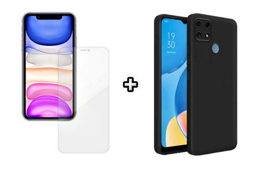 Set Husa Silicon plus Folie din silicon Case Friendly compatibila cu OPPO A15, neagra, protectie 360