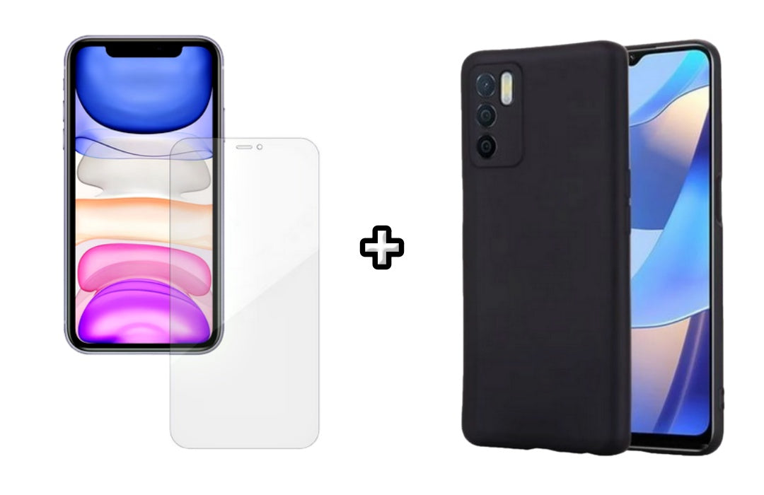 Set Husa Silicon plus Folie din silicon Case Friendly compatibila cu OPPO A16, neagra, protectie 360