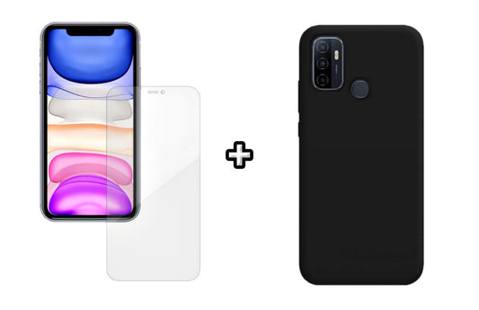 Set Husa Silicon plus Folie din silicon Case Friendly compatibila cu OPPO A33 4G, neagra, protectie 360