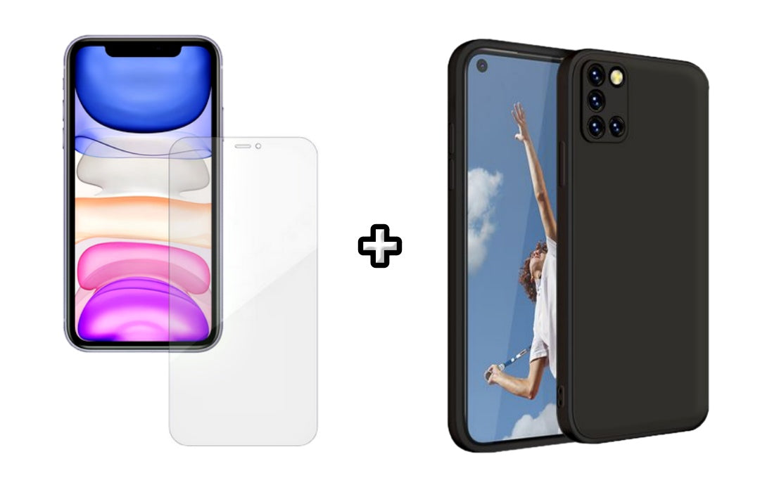 Set Husa Silicon plus Folie din silicon Case Friendly compatibila cu OPPO A92, neagra, protectie 360