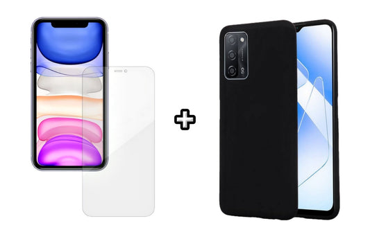 Set Husa Silicon plus Folie din silicon Case Friendly compatibila cu OPPO A74 4G, neagra, protectie 360