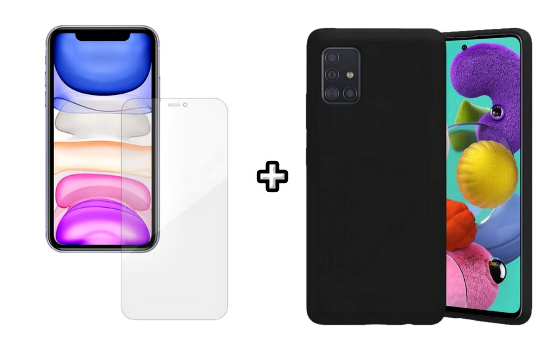Set Husa Silicon plus Folie din silicon Case Friendly compatibila cu Samsung Galaxy A51, neagra, protectie 360